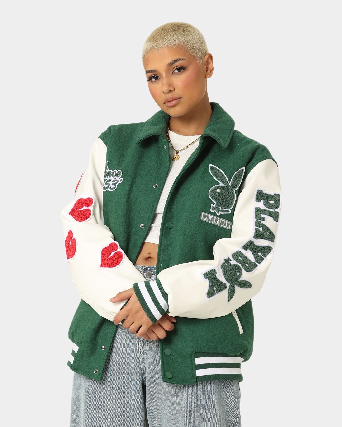 Playboy By CK Team Varsity Jacket Green/Off White | Parallel