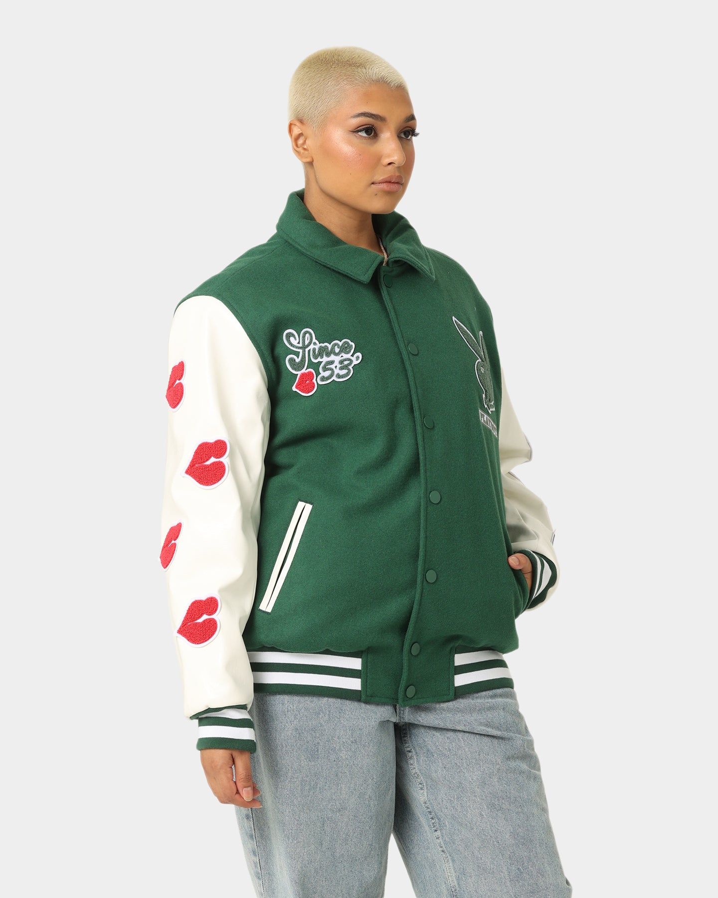Playboy By CK Team Varsity Jacket Green/Off White sold by Culture Kings product image thumbnail 7
