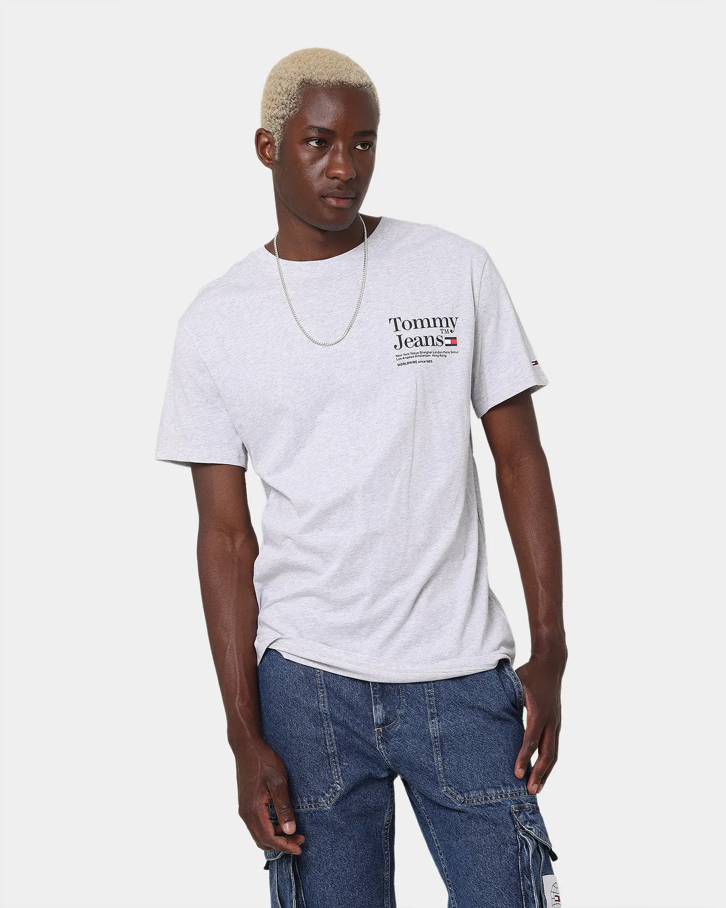 Tommy Jeans TJM Tommy Text T-Shirt Silver Grey Heather sold by Culture Kings