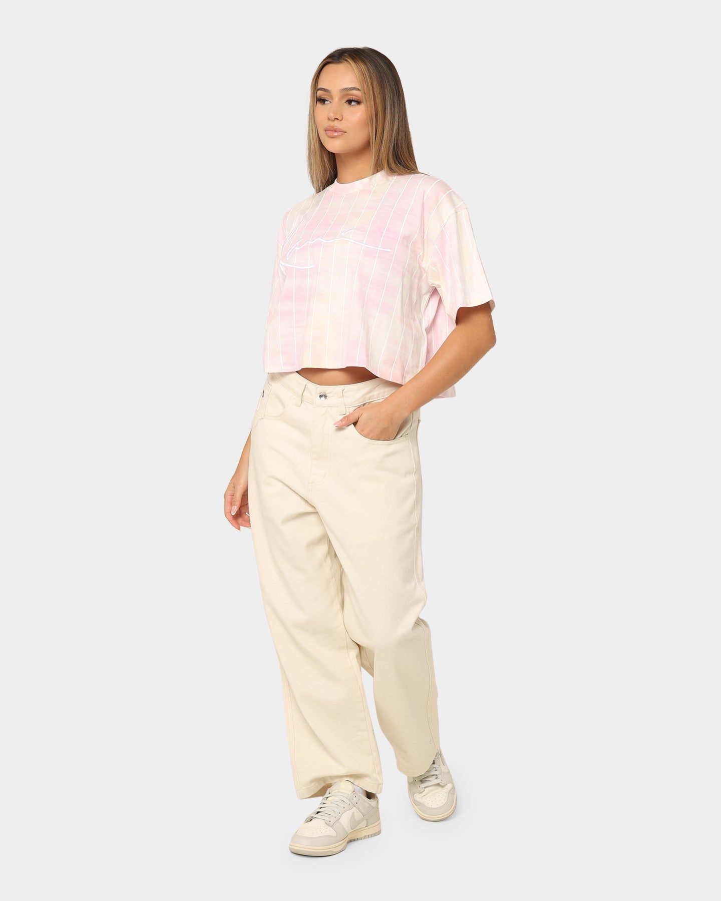 Karl Kani Women's Signature Tie Dye Pinstripe Cropped T-Shirt Rose sold by Culture Kings product image thumbnail 2