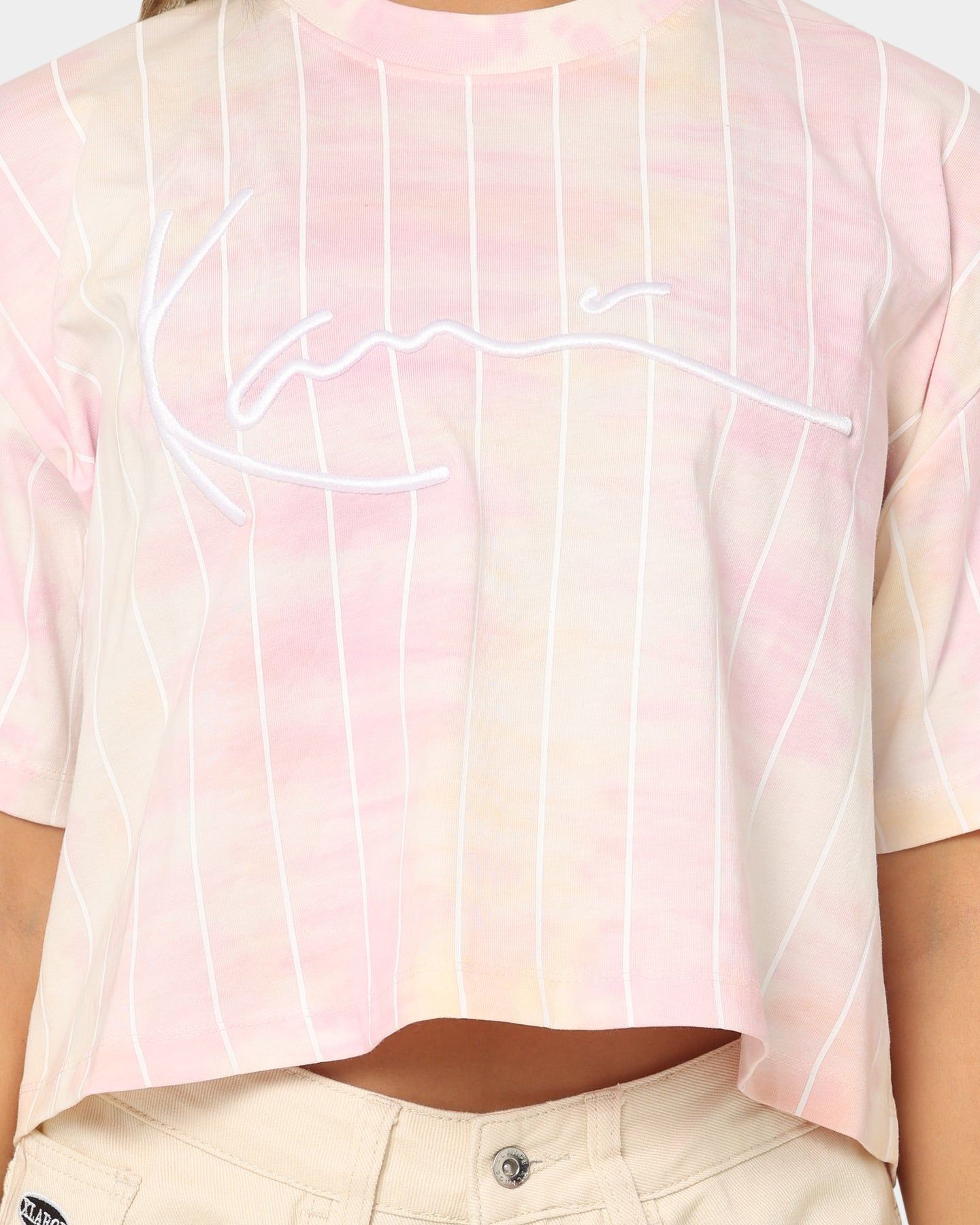 Karl Kani Women's Signature Tie Dye Pinstripe Cropped T-Shirt Rose sold by Culture Kings product image thumbnail 3