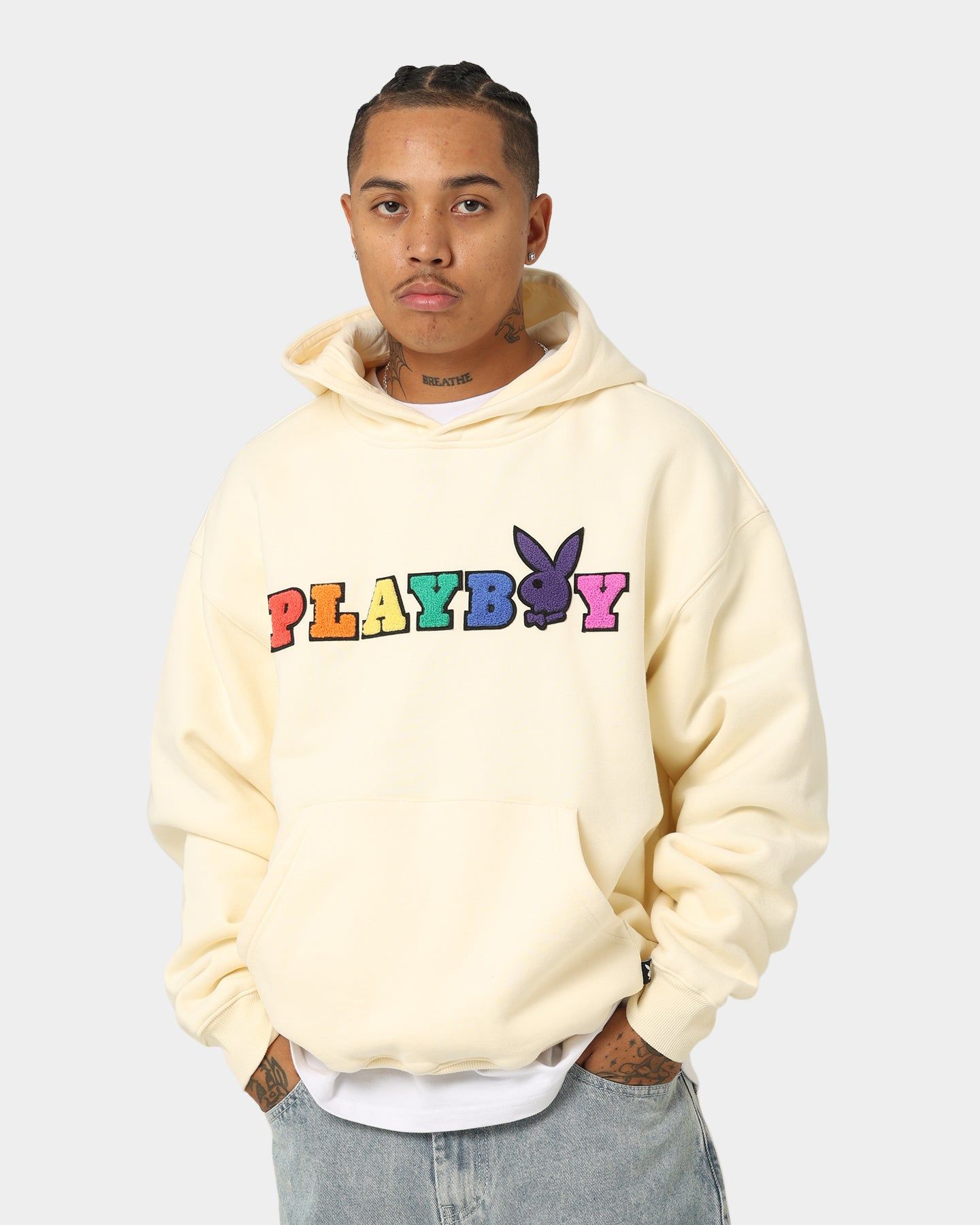 Playboy By CK Chenille Wordmark Hoodie Off White sold by Culture Kings