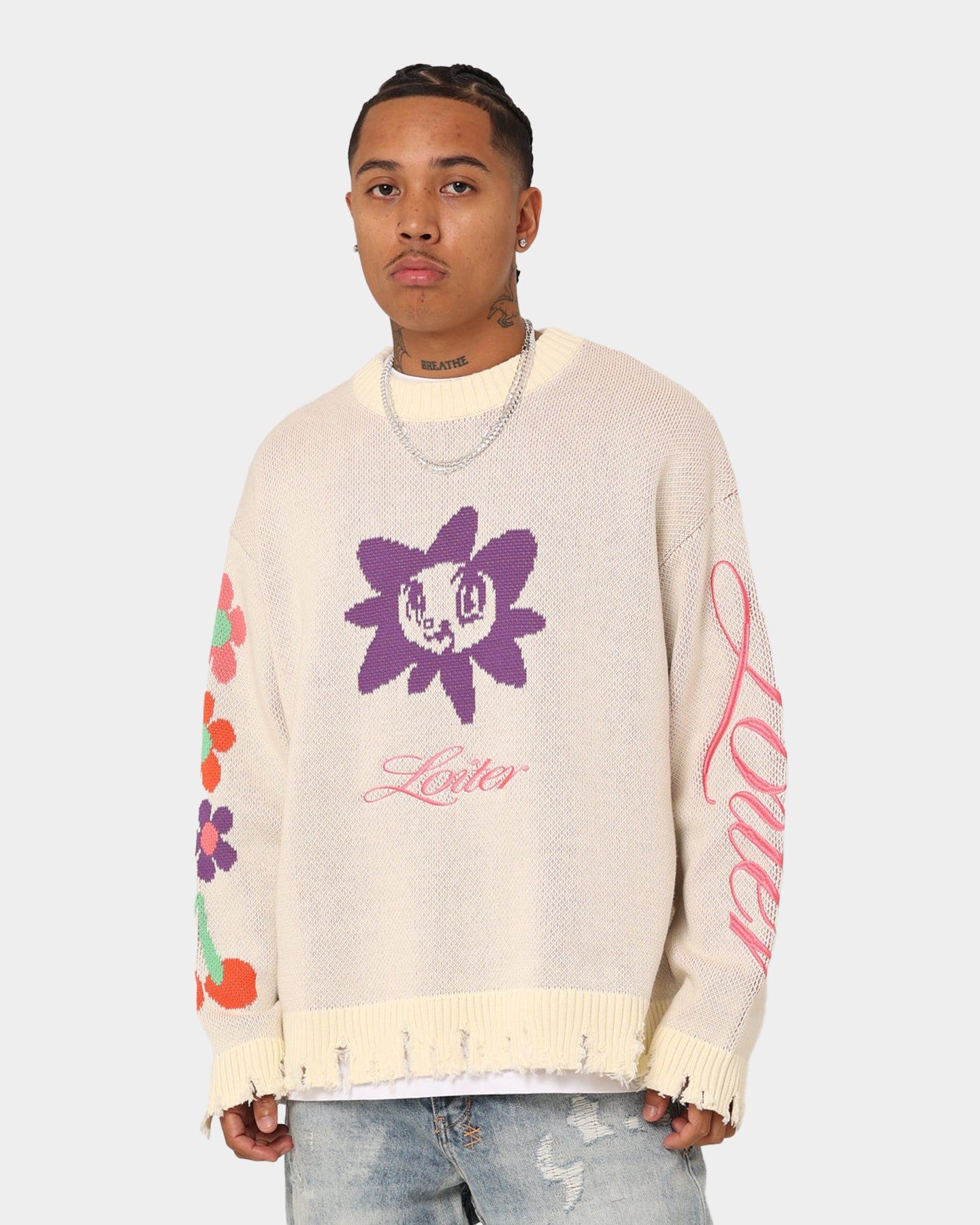 Loiter Flower Boi Knit Sweater Off White sold by Culture Kings