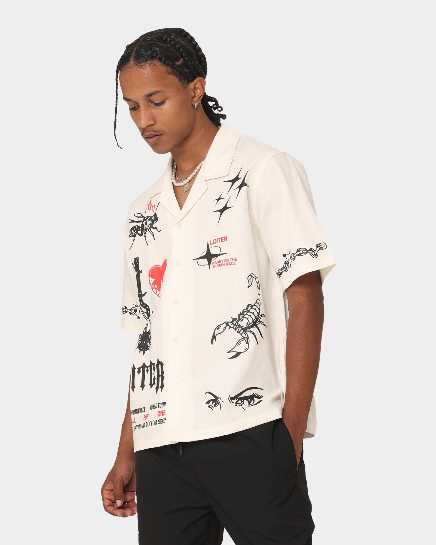 Loiter Tattoo Button Up Shirt Ecru sold by Culture Kings product image thumbnail 7