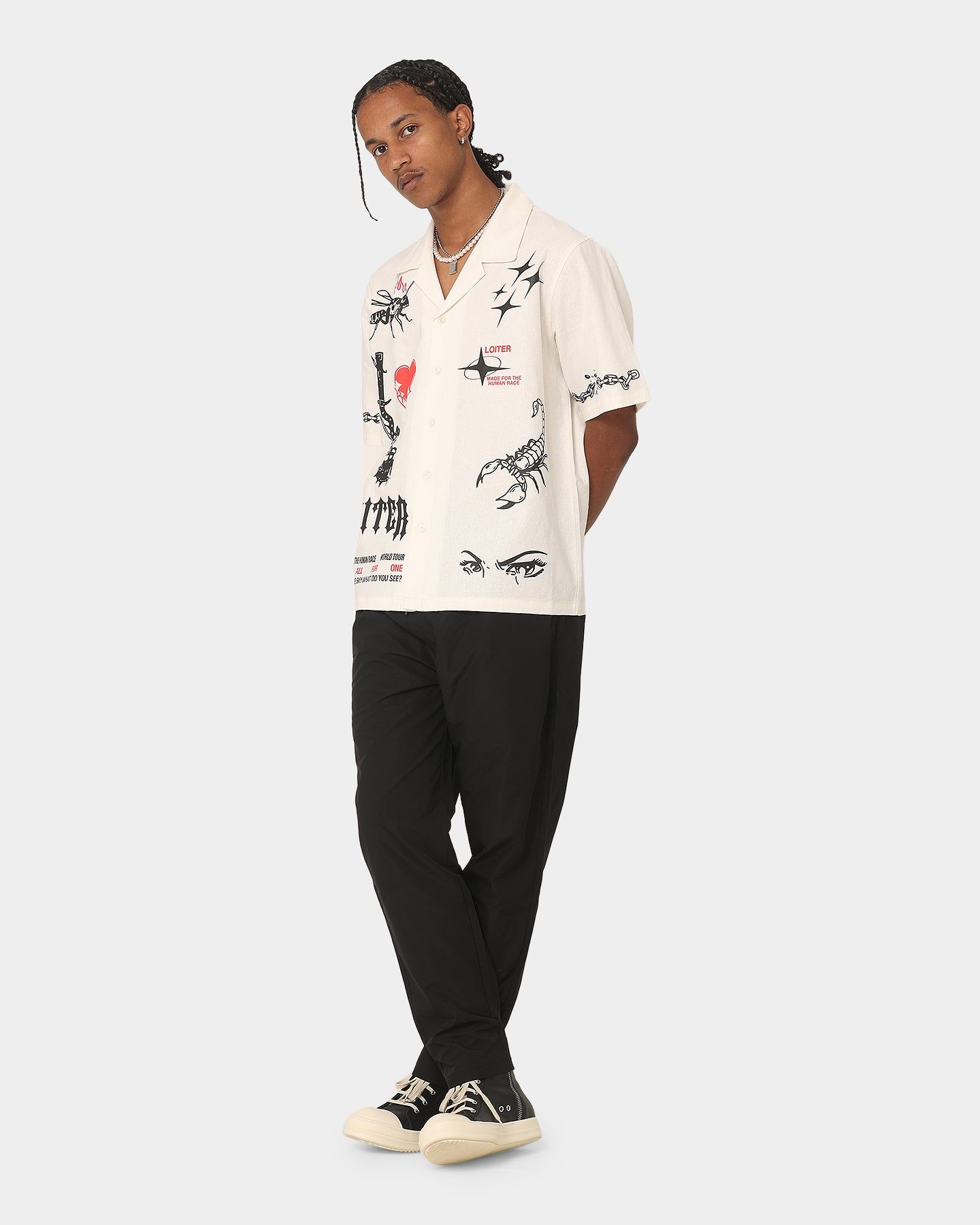 Loiter Tattoo Button Up Shirt Ecru sold by Culture Kings product image thumbnail 3