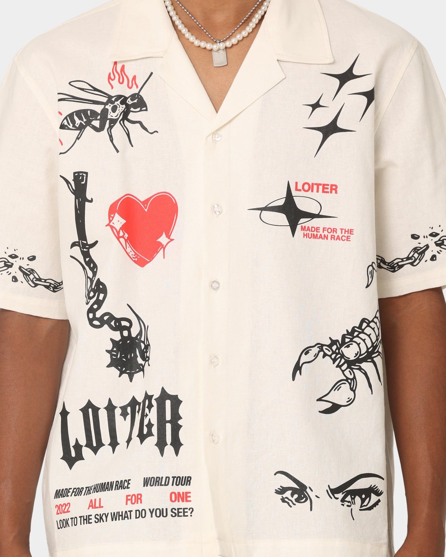 Loiter Tattoo Button Up Shirt Ecru sold by Culture Kings product image thumbnail 4