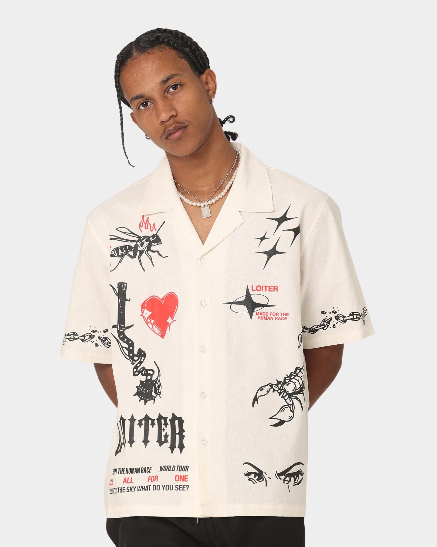 Loiter Tattoo Button Up Shirt Ecru sold by Culture Kings