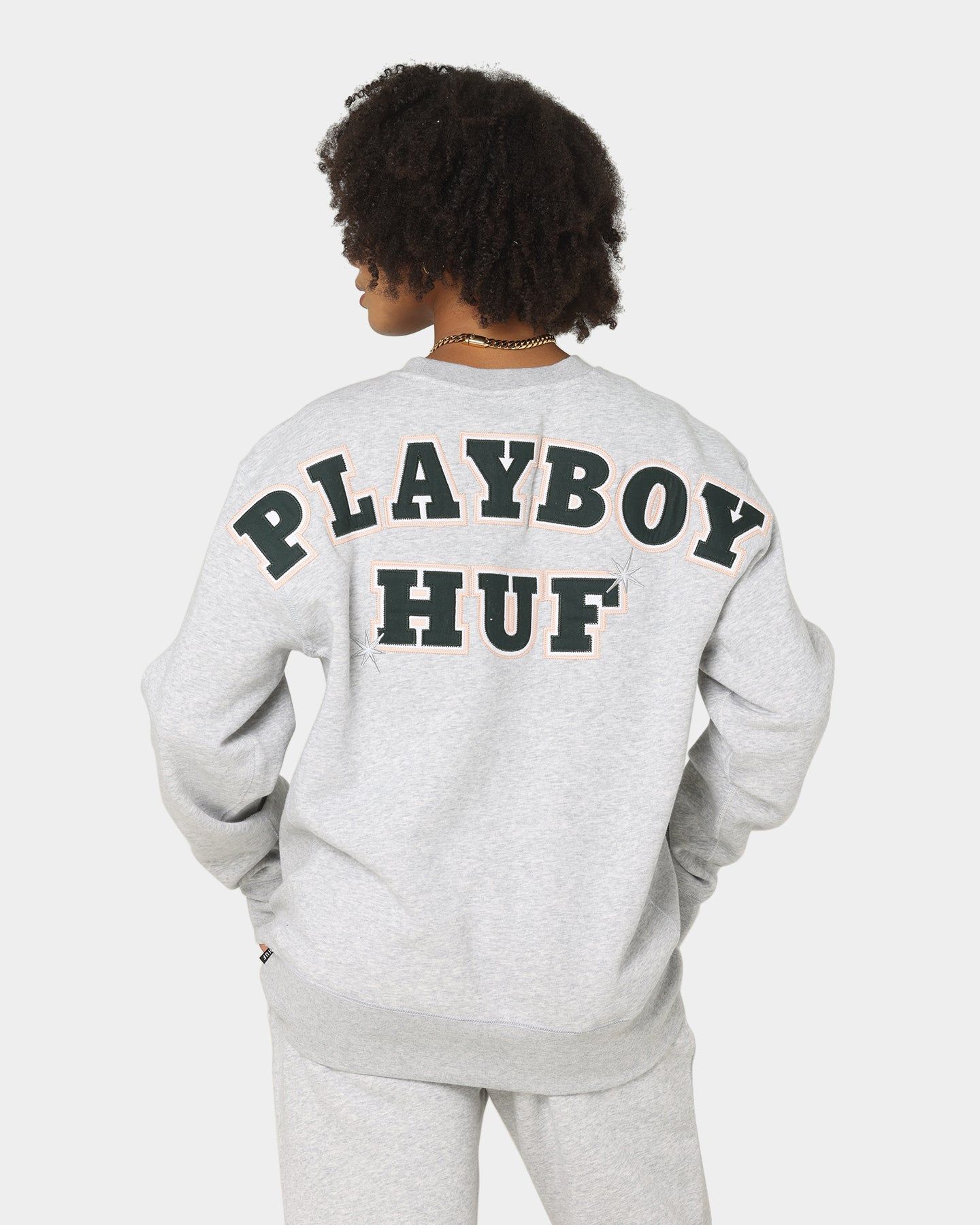 HUF X Playboy Rabbit Head Crew Grey Heather sold by Culture Kings