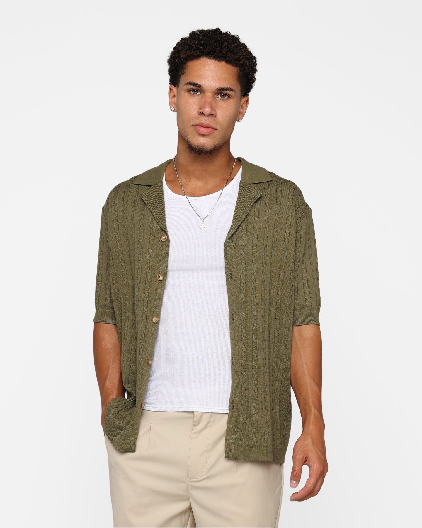 XXIII Terry Knit Button Up Shirt Khaki sold by Culture Kings