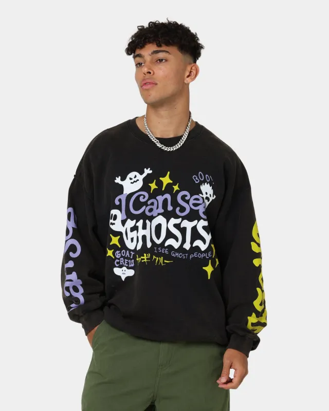 Goat Crew I Can See Ghosts All Over Print Crewneck Washed Black sold by Culture Kings