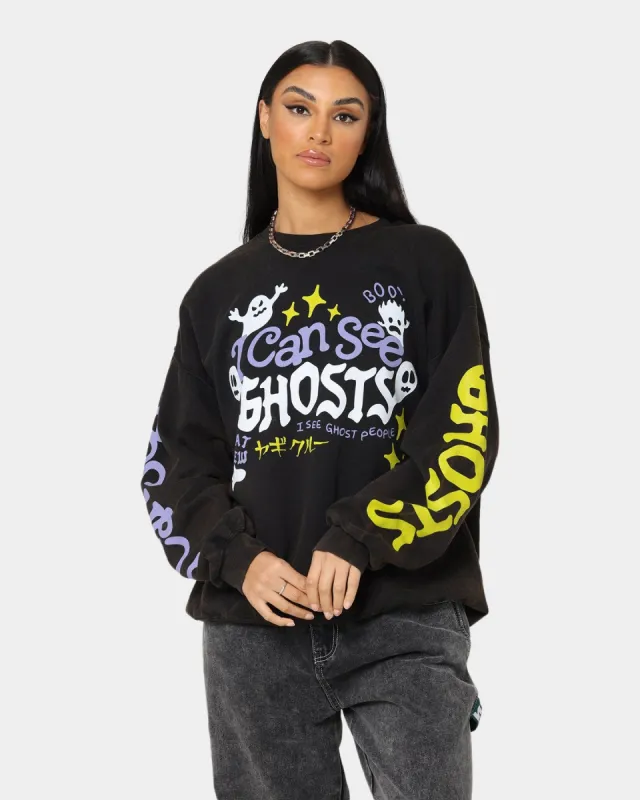 Goat Crew I Can See Ghosts All Over Print Crewneck Washed Black sold by Culture Kings