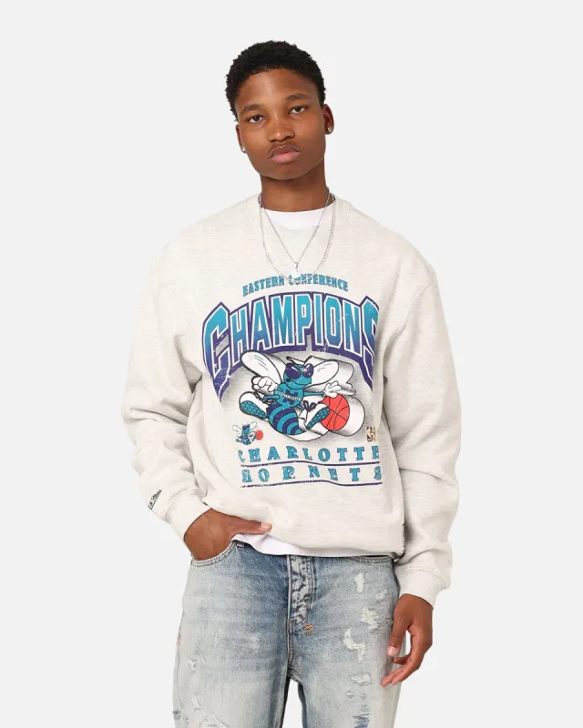 Mitchell & Ness Charlotte Hornets Bevelled Crewneck Silver Marle sold by Culture Kings
