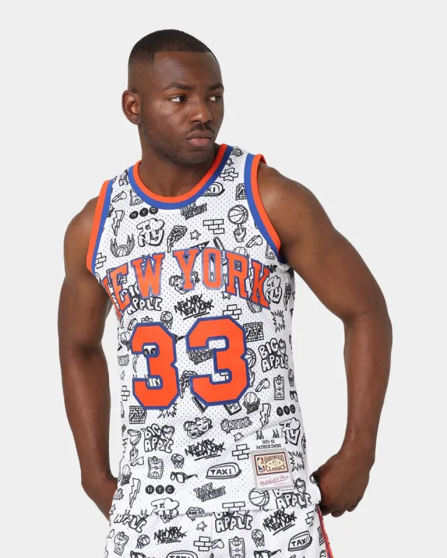 Mitchell & Ness 1991 New York Knicks Patrick Ewing #33 Doodle Swingman Jersey Black/White sold by Culture Kings