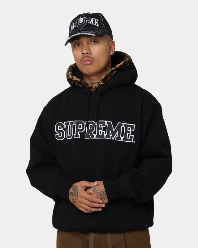 Supreme Leopard Trim Hooded Sweatshirt Black sold by Culture Kings