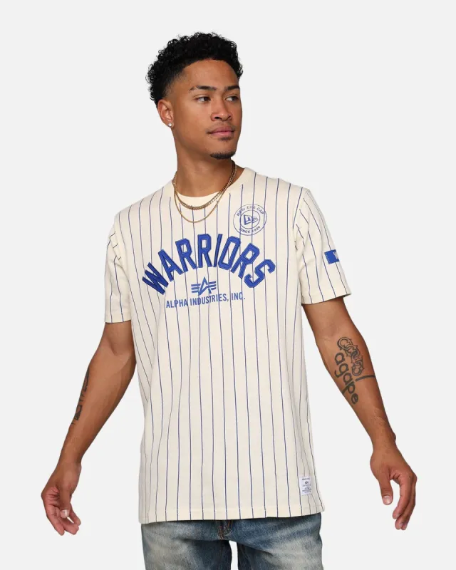 New Era X Alpha Industries Golden State Warriors Striped T-Shirt White sold by Culture Kings