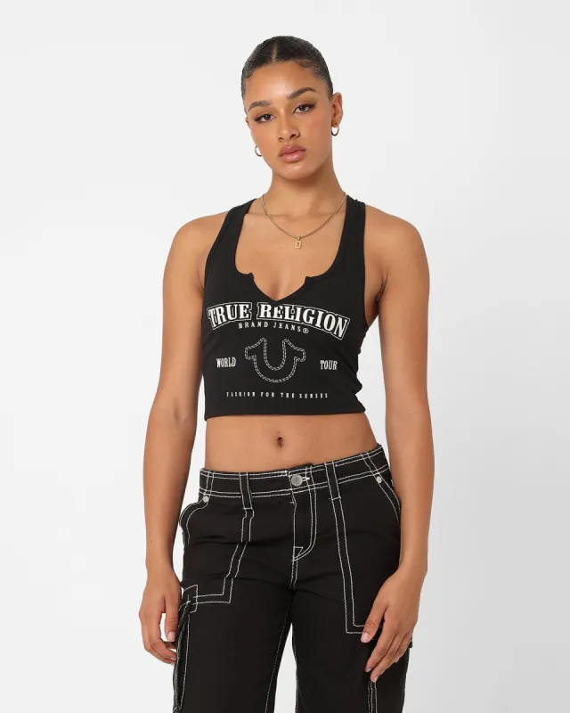True Religion Women's Arched Logo V Notch Tank Top Coal made by Culture Kings