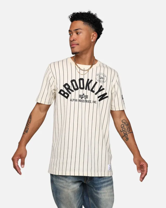 New Era X Alpha Industries Brooklyn Nets Striped T-Shirt White sold by Culture Kings
