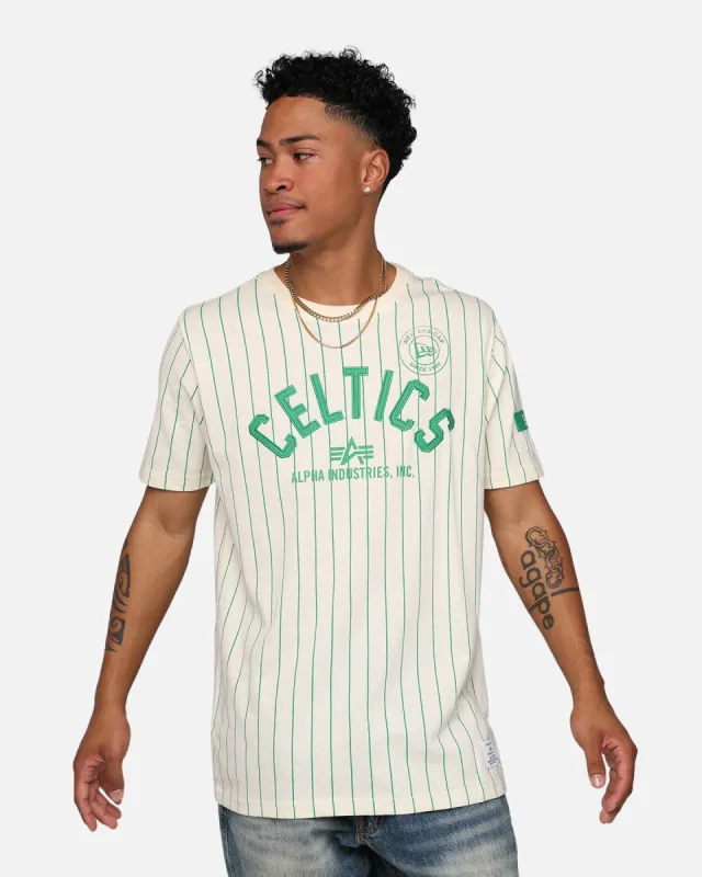 New Era X Alpha Industries Boston Celtics Striped T-Shirt White sold by Culture Kings
