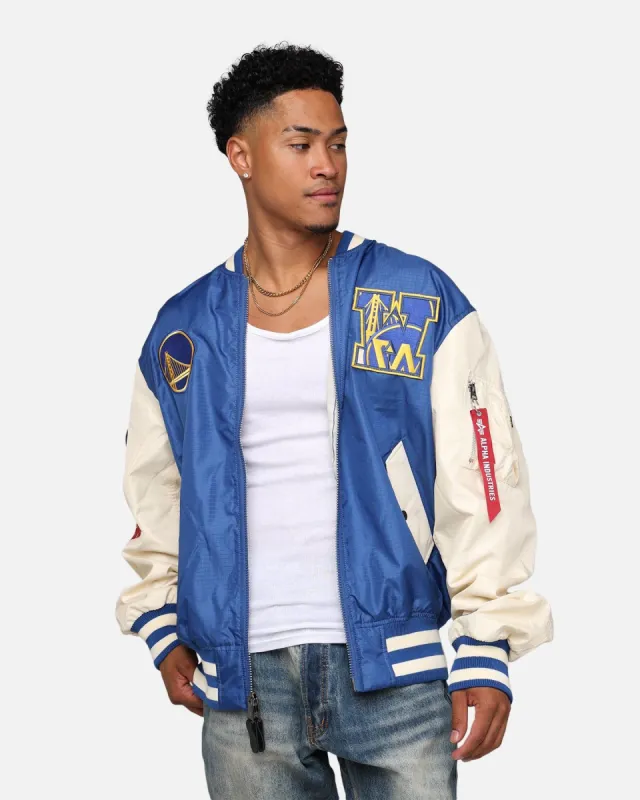New Era X Alpha Industries Golden State Warriors L-2B Bomber Jacket Blue made by New Era