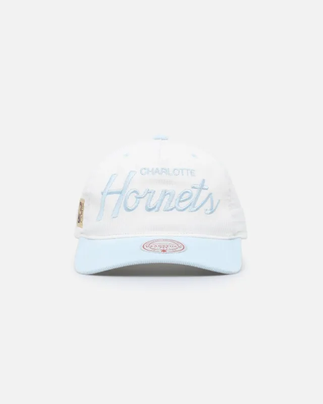 Mitchell & Ness Charlotte Hornets Pastel Corduroy Snapback White Cream/Light Blue sold by Culture Kings