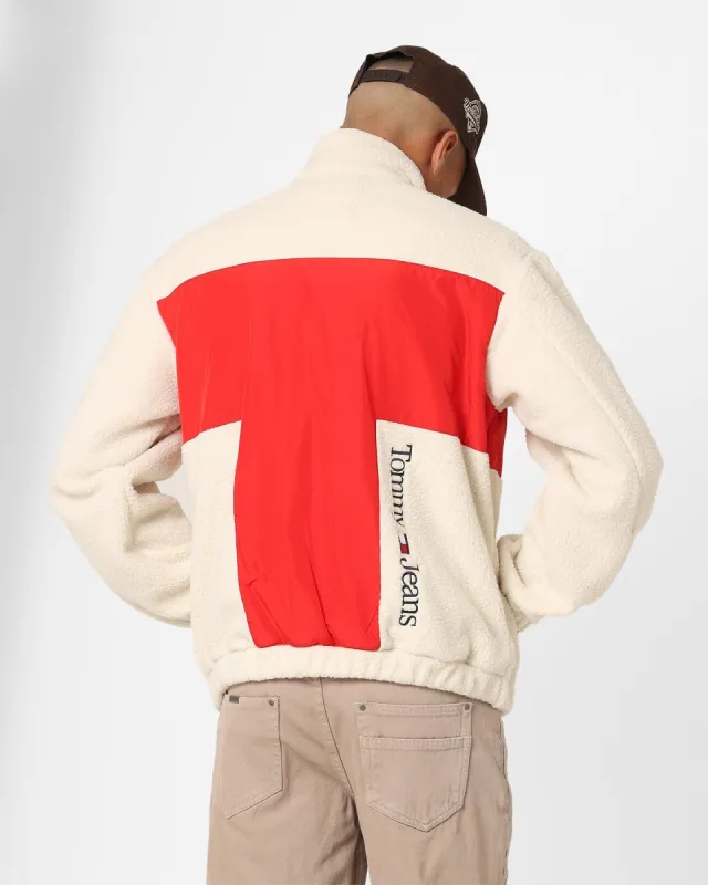 Tommy Jeans Relaxed Fabric Mix Fleece Jacket Crimson/Multi sold by Culture Kings