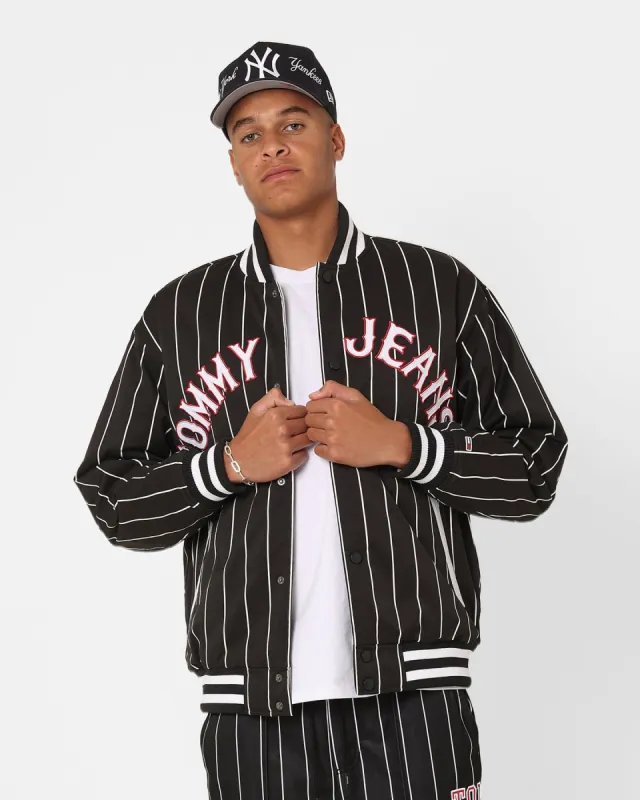 Tommy Jeans Relaxed Pinstripe Bomber Jacket Black sold by Culture Kings