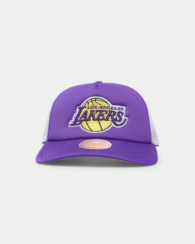 Mitchell & Ness Los Angeles Lakers 'NBA Off The Backboard' Trucker Snapback Purple sold by Culture Kings