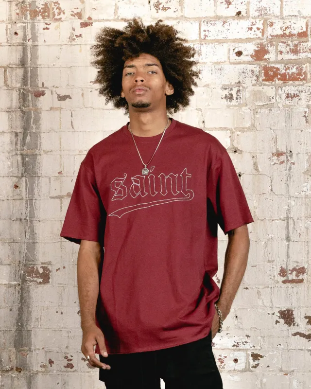 Saint Morta Allstar Embroidered Drop T-Shirt Maroon sold by Culture Kings