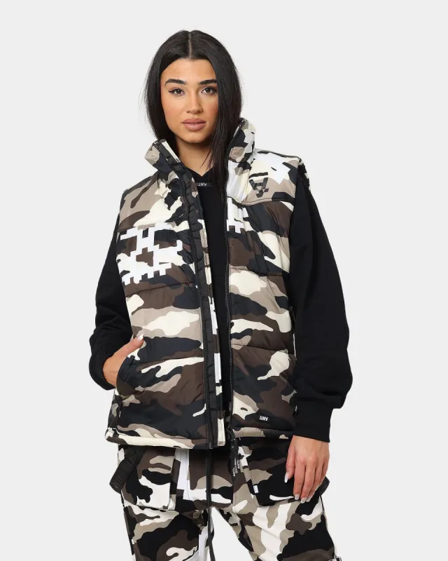 The Anti-Order Dead Pixel Puffer Vest Brown/White/Black Camo made by Culture Kings