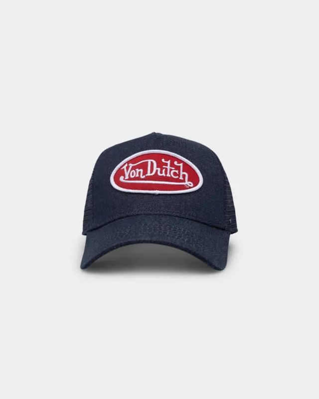 Von Dutch Dark Denim With Red Logo Trucker Navy Denim/Red sold by Culture Kings