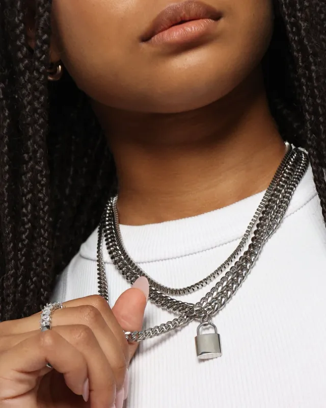 Loiter Padlock Triple Chains Necklace Pack Silver sold by Culture Kings