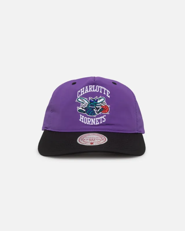 Mitchell & Ness Charlotte Hornets Nylon Deadstock 2-Tone Snapback Neon Purple/Black sold by Culture Kings