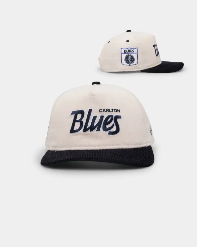 New Era Carlton Blues "AFL Cord Script" Golfer Snapback Chrome/OTC sold by Culture Kings