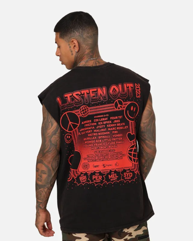 Goat Crew X Listen Out 2023 Muscle Vintage T-Shirt Black Wash sold by Culture Kings