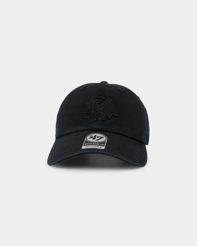 47 Brand Chicago Blackhawks Clean Up Strapback Black/Black sold by Culture Kings