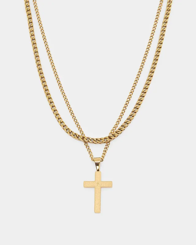 NXS Textured Cross Chain Set Gold sold by Culture Kings