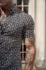 Father Sons Super Slim Stretch Black and Ecru Geo Flower Print Short Sleeve with Button Down Collar - FS787 sold by Father Sons