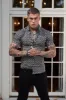 Father Sons Super Slim Stretch Black and Ecru Geo Flower Print Short Sleeve with Button Down Collar - FS787 sold by Father Sons