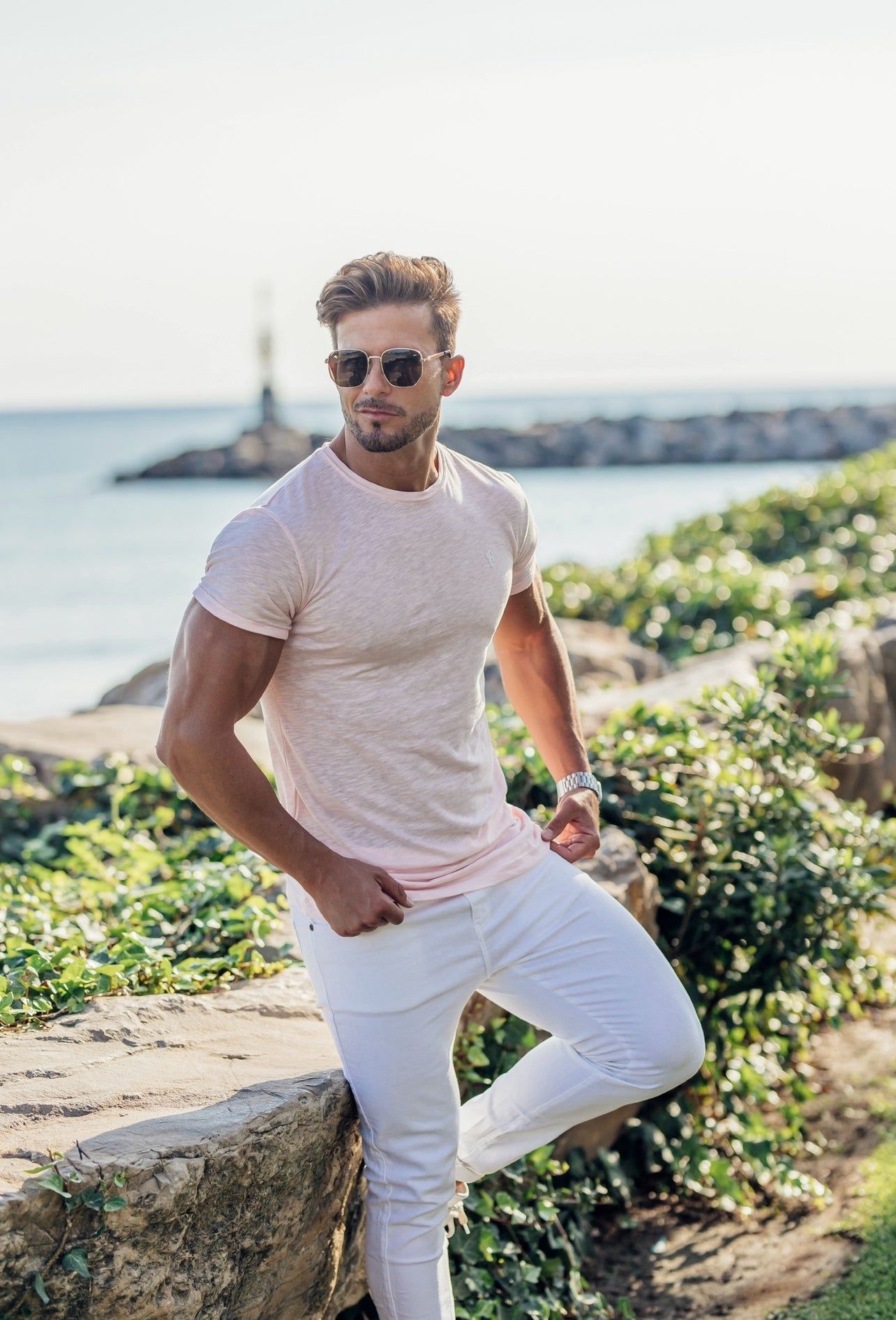 Father Sons Pink / White Slub Crew - FSH844 sold by Father Sons