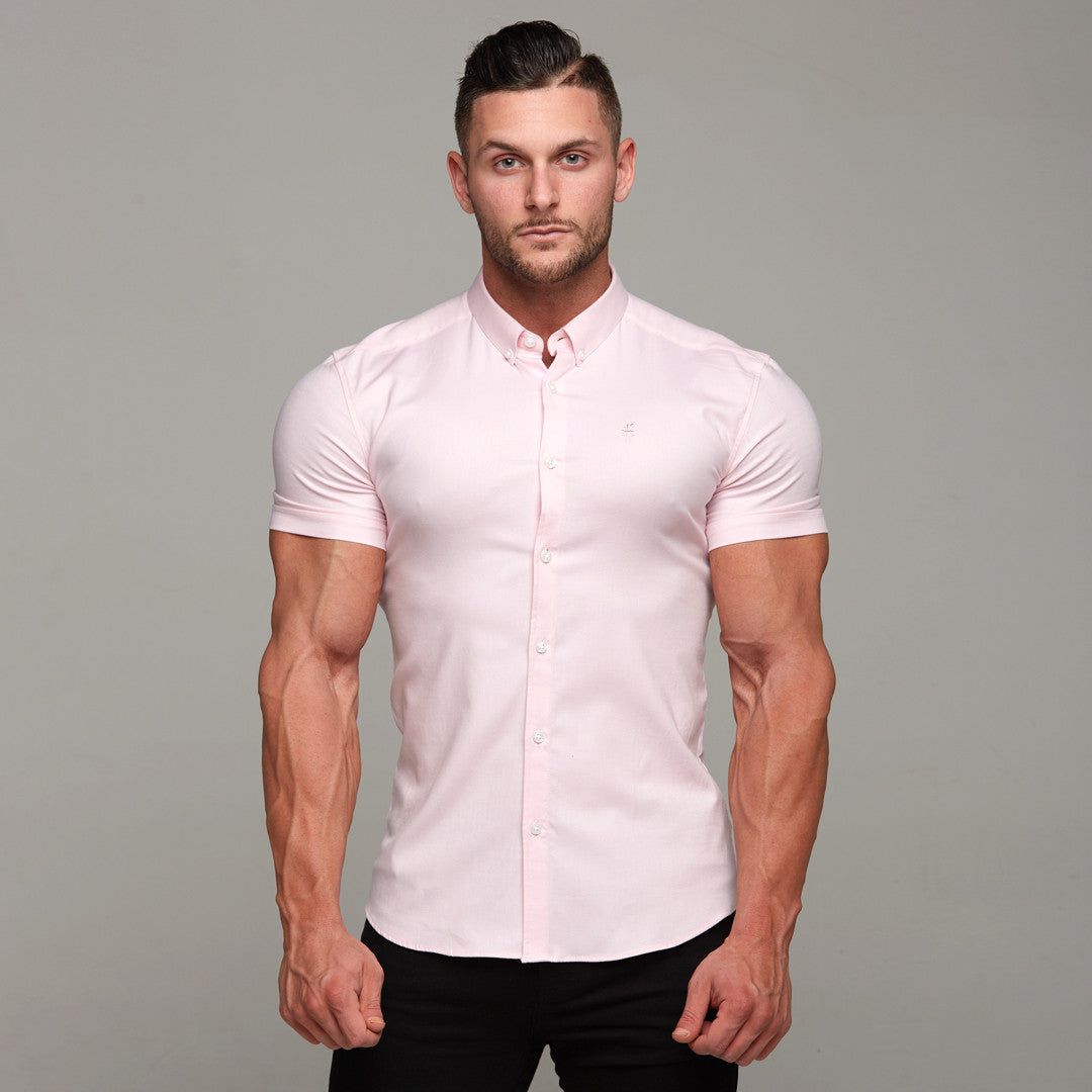 Father Sons Super Slim Stretch Classic Oxford Pink Short Sleeve - FS305 sold by Father Sons product image thumbnail 3