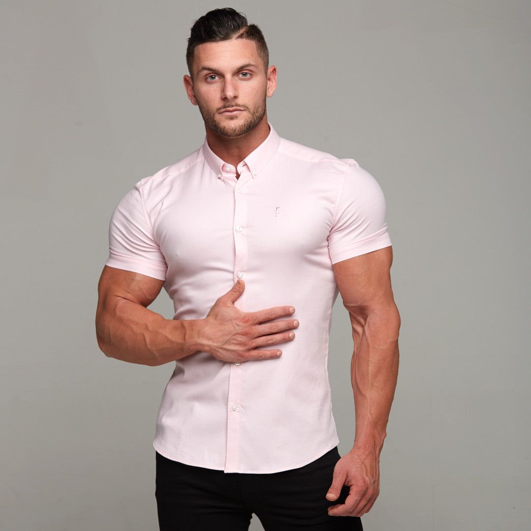 Father Sons Super Slim Stretch Classic Oxford Pink Short Sleeve - FS305 sold by Father Sons