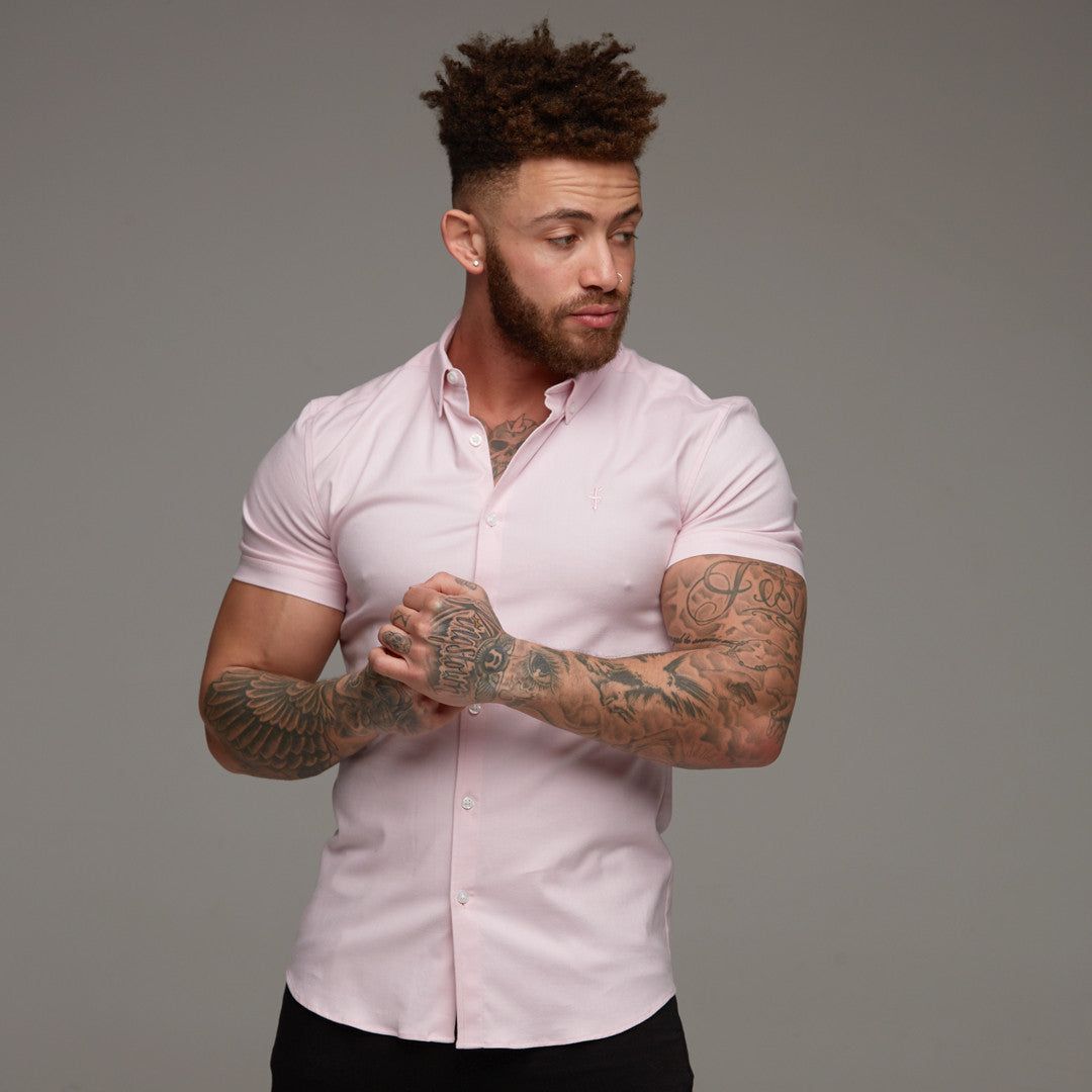 Father Sons Super Slim Stretch Classic Oxford Pink Short Sleeve - FS305 sold by Father Sons product image thumbnail 2