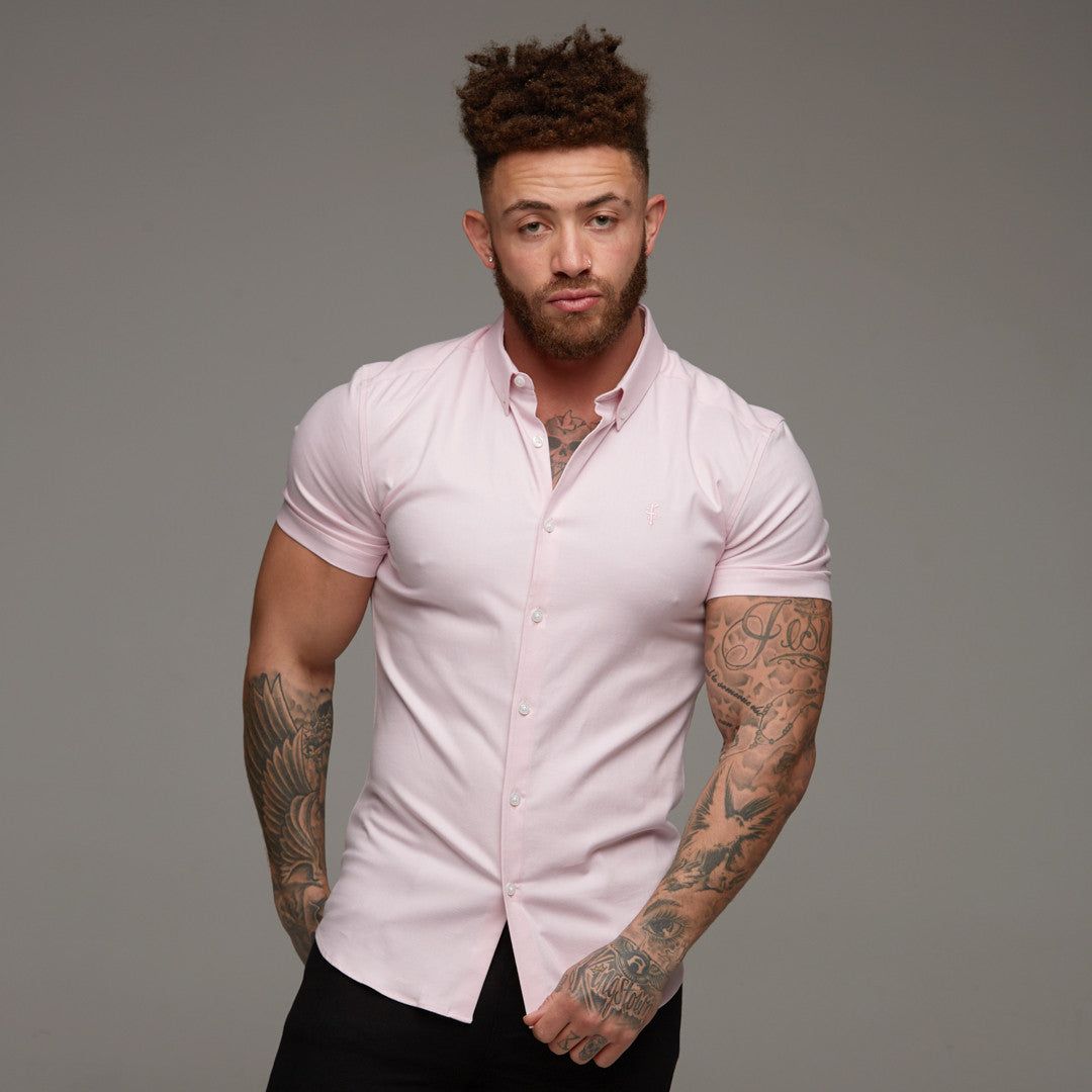 Father Sons Super Slim Stretch Classic Oxford Pink Short Sleeve - FS305 sold by Father Sons product image thumbnail 5