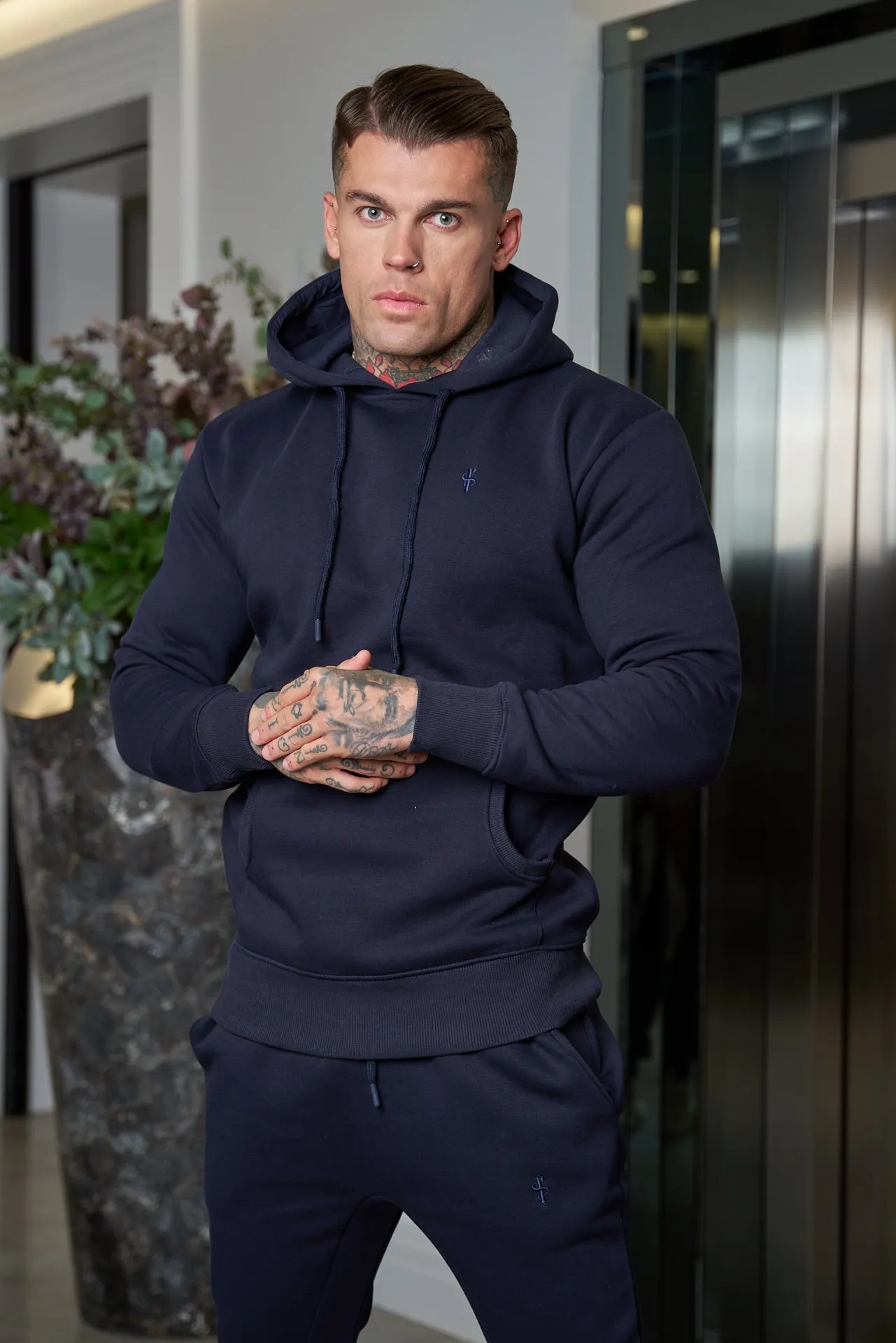 Father Sons Navy Kangaroo Hoodie Top with FS Embroidery - FSH699 sold by Father Sons