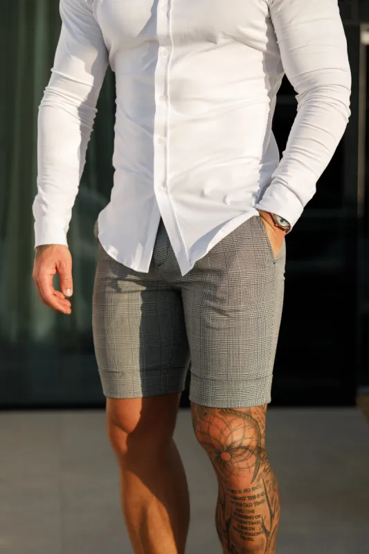 Father Sons Tailored Prince of Wales Check Grey Shorts With Belt Loops - FSTS004 sold by Father Sons