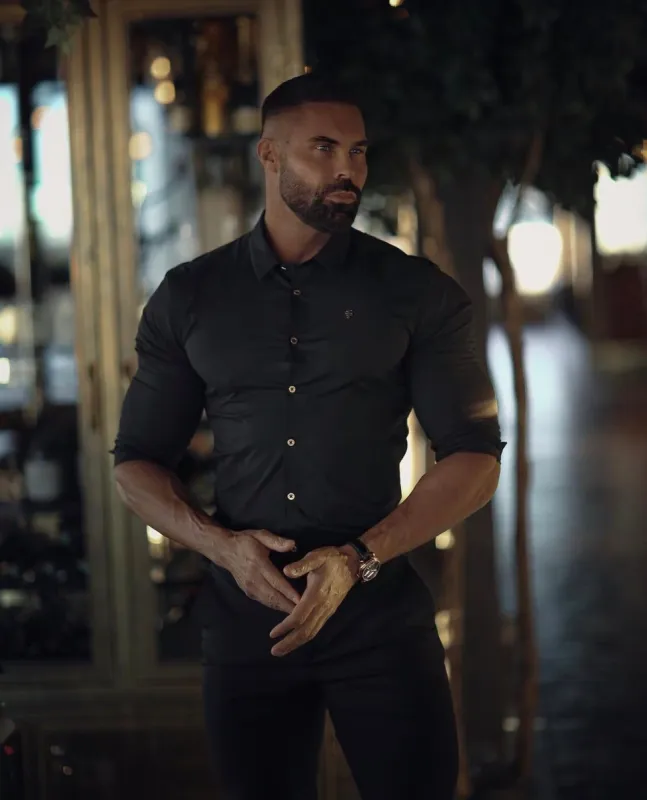 Father Sons Super Slim Stretch Black Denim Long Sleeve with Gold Metal Decal and Buttons - FS923 sold by Father Sons