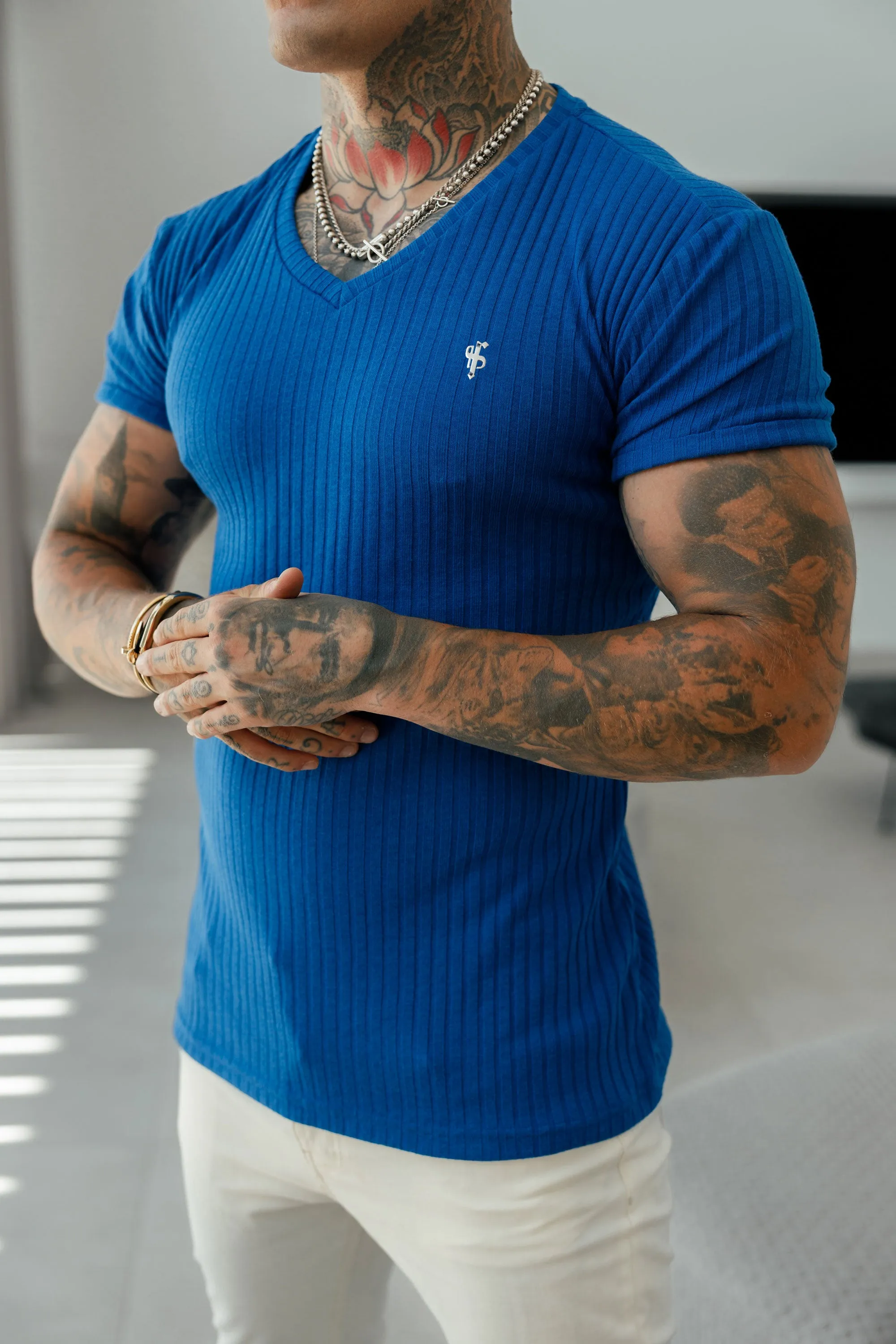 Father Sons Classic Royal Blue / Silver V Neck Ribbed Crew - FSH1132 sold by Father Sons product image thumbnail 2