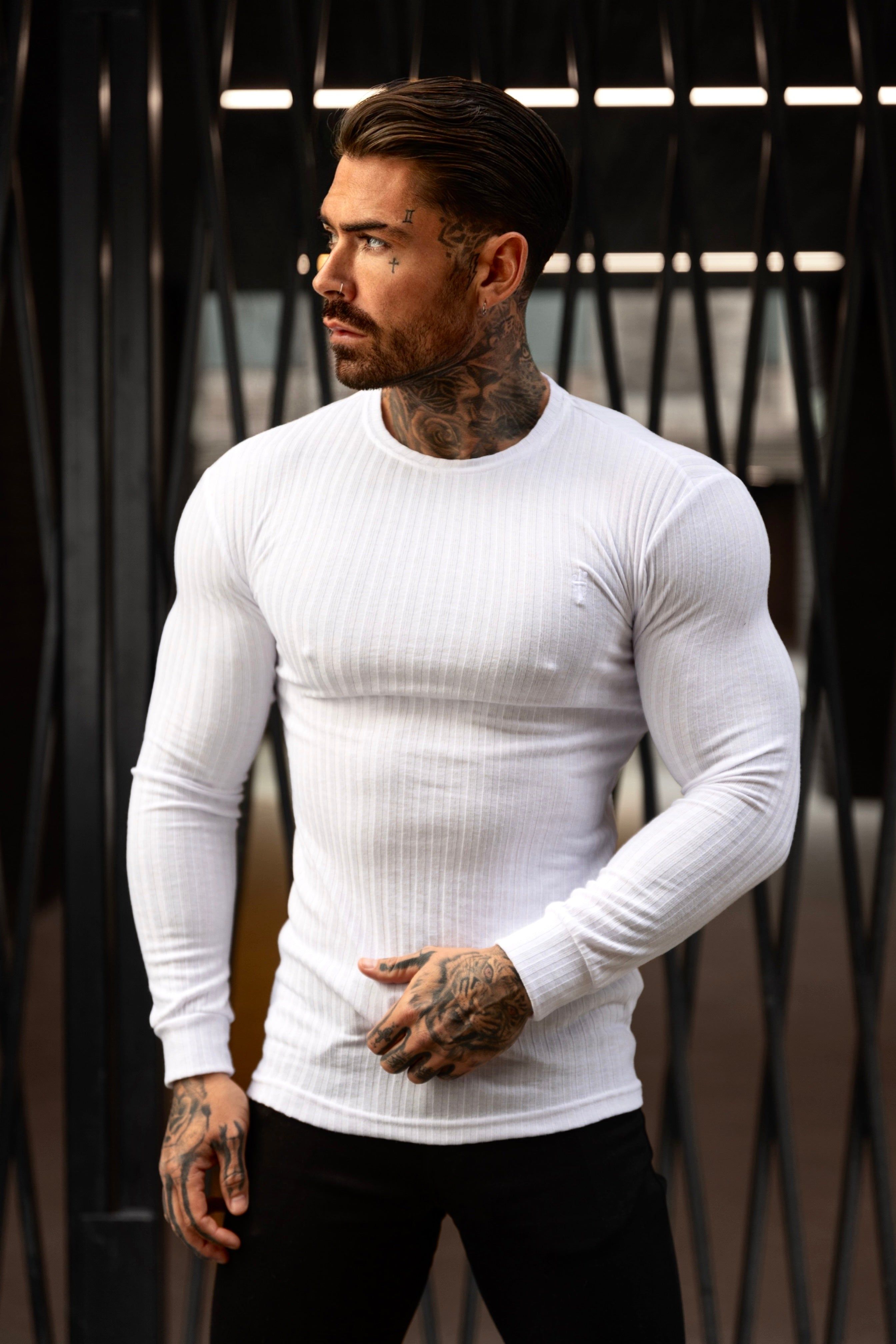 Father Sons Classic White Ribbed Knit Sweater With Tonal Embroidery - FSH942 sold by Father Sons