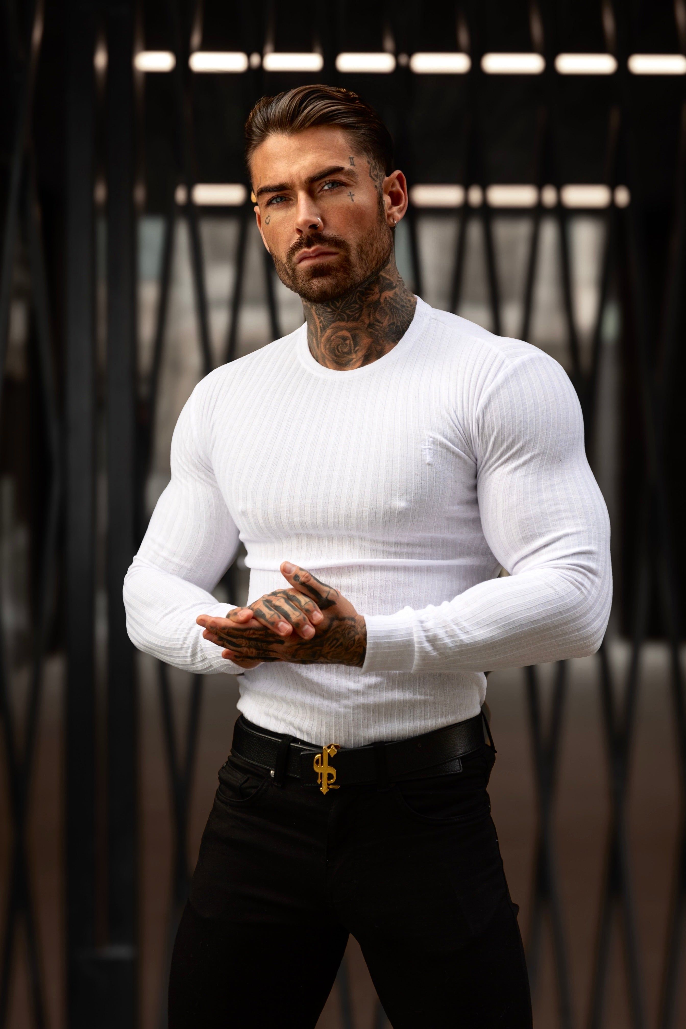 Father Sons Classic White Ribbed Knit Sweater With Tonal Embroidery - FSH942 sold by Father Sons product image thumbnail 2