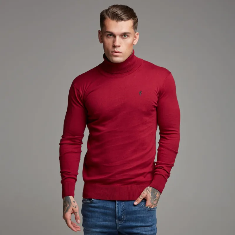 Father Sons Classic Red Roll Neck Knitted Sweater (Charcoal Emblem) - FSH086 (LAST CHANCE) sold by Father Sons
